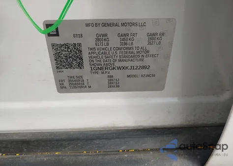 2019 Chevrolet Traverse 1Lt из США, поврежденный, VIN 1GNERGKWXKJ122892